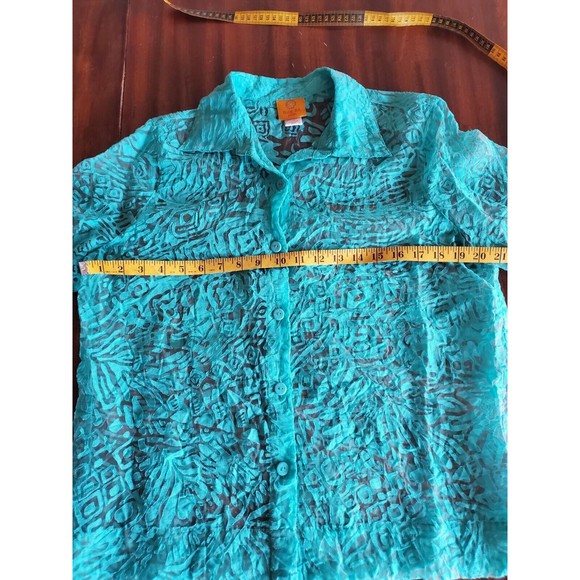 Ruby Rd. Womens Green Lace Blouse Button Down Sheer Top Size 12P 3/4 Sleeves - Picture 4 of 7